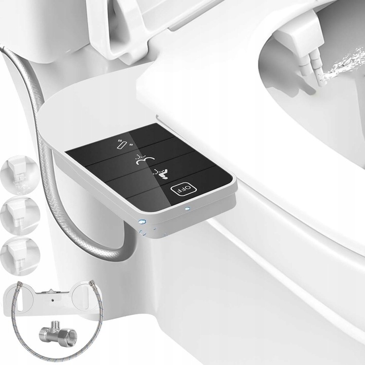 Биде за тоалетна с функция за самопочистване, Двойни дюзи с автоматично прибиране, Регулируемо налягане на водата, Бутон за контрол на налягането, За лична хигиена, Студена вода, Комплект аксесоари за тоалетна, Биде система за тоалетна седалка и капак