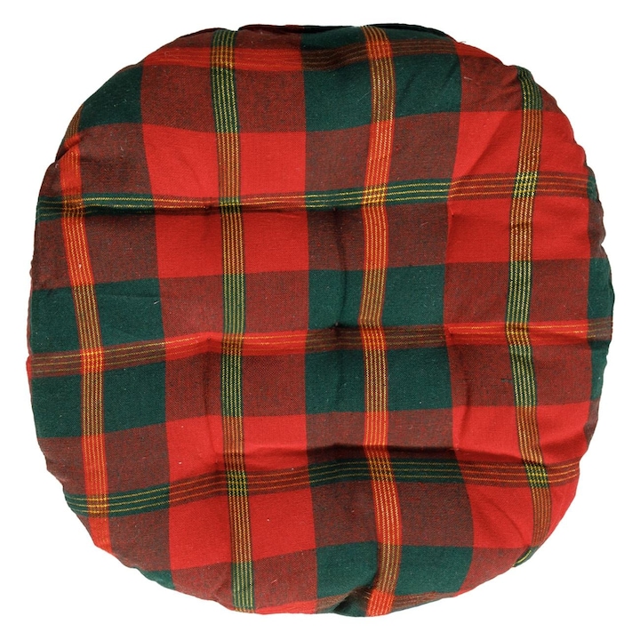 Perna Scaun Rotunda Decorativa de Craciun Rosie Verde in Carouri Ø40cm
