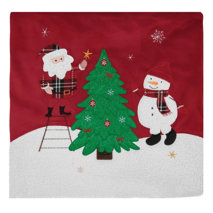 Fata de Perna Decorativa de Craciun Rosie cu Model 45x45cm