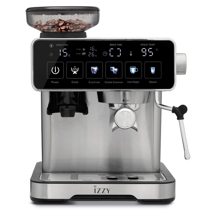 Espressor cu rasnita Home Barista IZ-6026, Izzy, 1500W, 20 Bar, 2L, inox