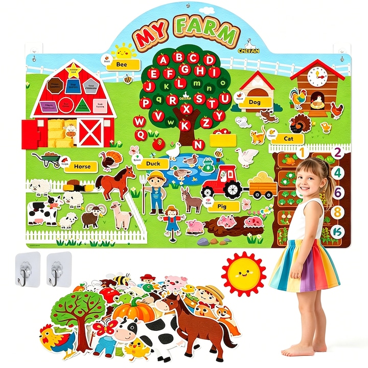 Baowor® Jucarie Educativa Montessori si Senzoriala Tema Ferma cu 99 Piese Sigur Invata Culori Litere Numere Jucarie Montessori Montessori Activitati pentru Copii Joc pentru Copii Jucarie Interactiva Jocuri Jucarii Jucarie Inteligenta Pasla Cadou Perfect