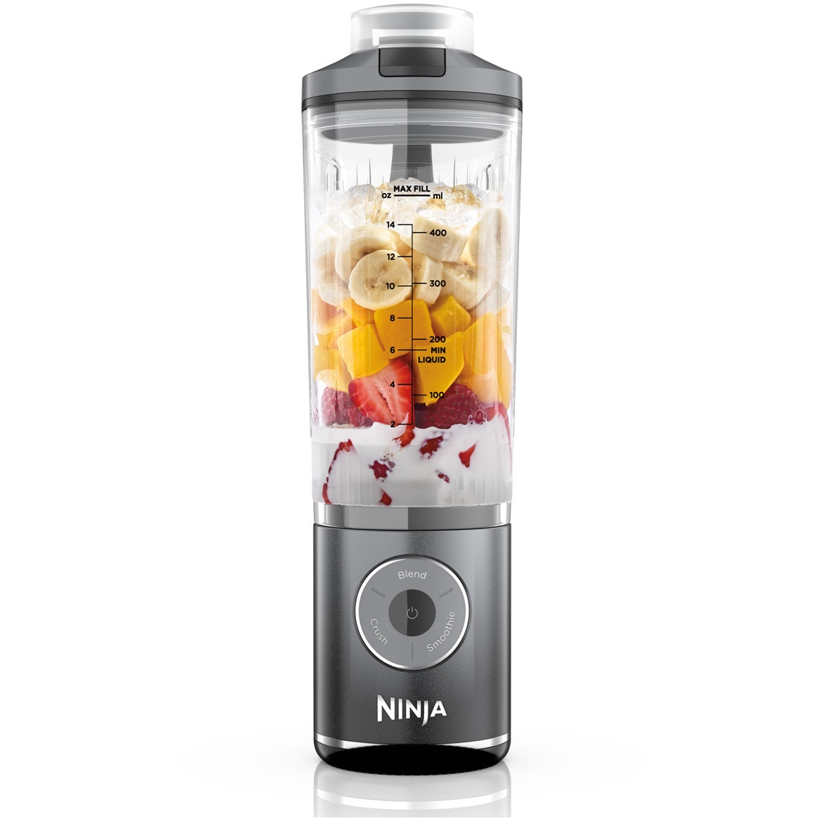 Blender portabil fara fir Ninja Blast Max BC251, 570ml, 13.3V, tehnologia PowerBlast si Auto-iQ, Pahar Twist&Go, pana la 25 de utilizari, gri