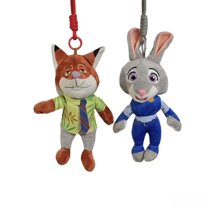 Set 2 Breloc din plus Virtual Trend®, Iepurele si Vulpea, Zootopia, Maro Albastru, 20 cm