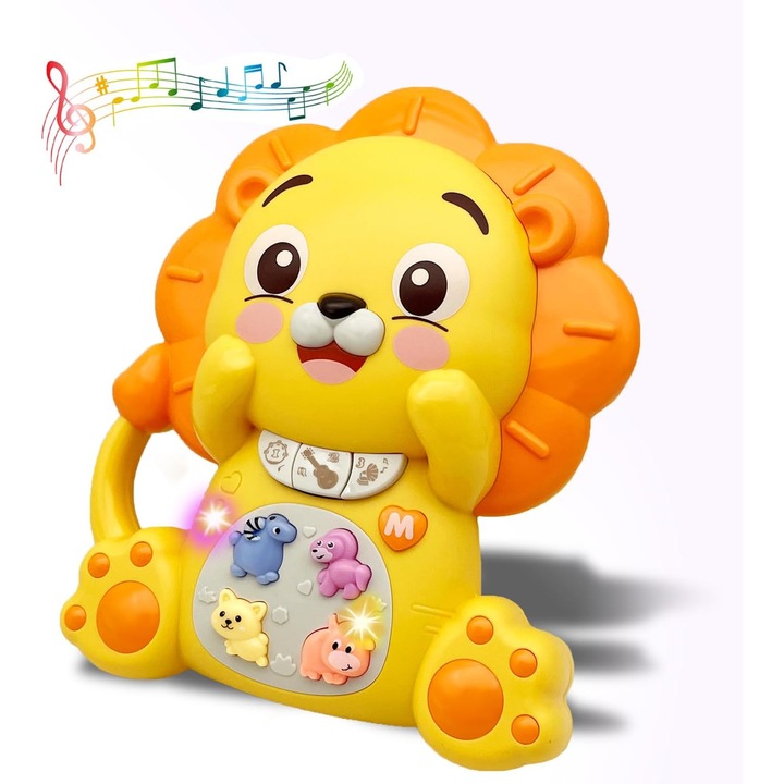 Baowor® jucarii bebelusi Jucarie interactiva muzicala cu functii si lumini，orga bebe leu，14 x 14.5 cm，Jucarie Educativa Montessori pentru Bebelusi，+12 luni
