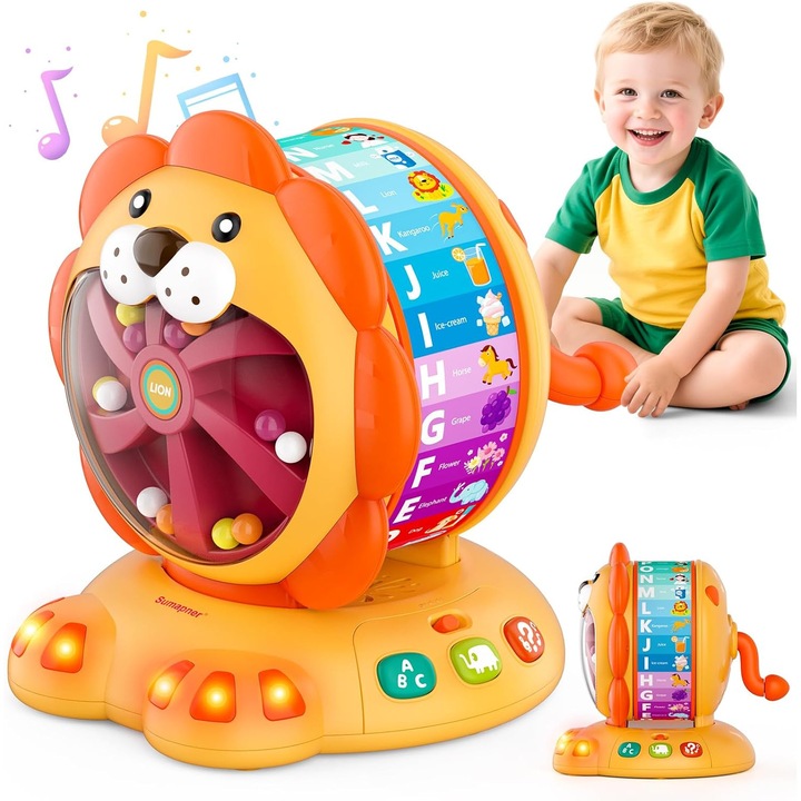 Baowor® Jucarie bebelusi，Alfabet cu animalute，Leu Rotativ si Cantator cu Lumini 4 Moduri de Joc A-Z 26 Cuvinte Jucarie Interactiva Copii Jucarie Muzicala Jucarii Interactive Copii Jucarii Muzicale Montessori Sigur ABS Fara BPA 1-2 Ani Multicolor