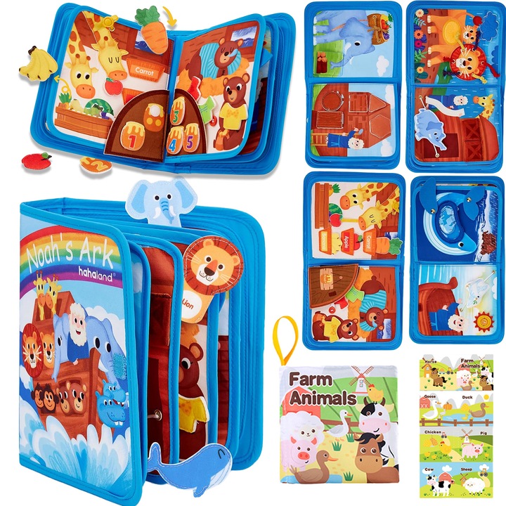 Baowor® Carte interactiva Montessori pentru bebelusi, cu activitati senzoriale, Busy Board ocean，20-IN-1 Activitati，jucarie educativa pentru calatorii, Dezvoltarea Abilitatilor Motrice si Atentiei, cadou pentru jucarii bebe，fete si baieti, Albastru