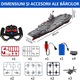 Baowor® Nava militara de razboi, Nava Militara cu telecomanda，Barca cu Telecomanda,16-inch,2 Motoare，Autonomie 60 Min，Potrivit pentru piscine si lacuri, Cadou pentru copii de 5 ani+，Jucarie Educativa Montessori, Gri