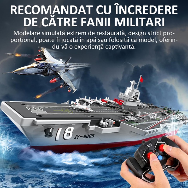 Baowor® Nava militara de razboi, Nava Militara cu telecomanda，Barca cu Telecomanda,16-inch,2 Motoare，Autonomie 60 Min，Potrivit pentru piscine si lacuri, Cadou pentru copii de 5 ani+，Jucarie Educativa Montessori, Gri
