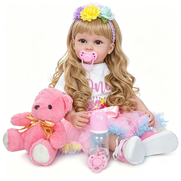 Baowor® papusi realiste bebelusi jucarie Papusa bebelus Papusi Reborn Baby Papusa nou-nascuta realista din vinil moale de 60 cm pozitionabila pentru fete de peste 3 ani, Cadou Ziua de Nastere si Craciun，Roz