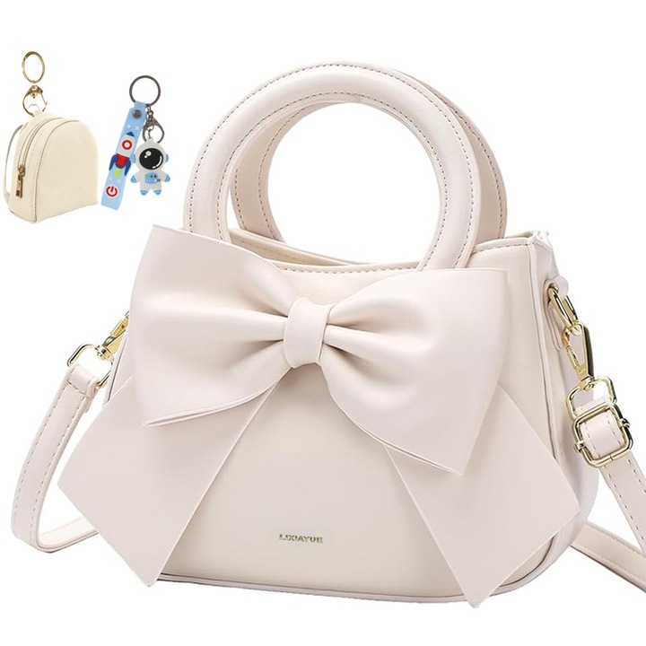 Baowor® Geanta de dama geanta eleganta de dama Piele PU 3 Compartimente Contine un portofel mic pentru monede Cadou Elegant plic dama posete mici dama Cadou Perfect 22x9x17 cm Alb