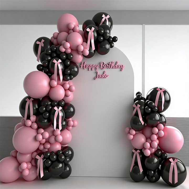 Комплект арка от черни балони с декорация панделка, парти за рожден ден, пълен