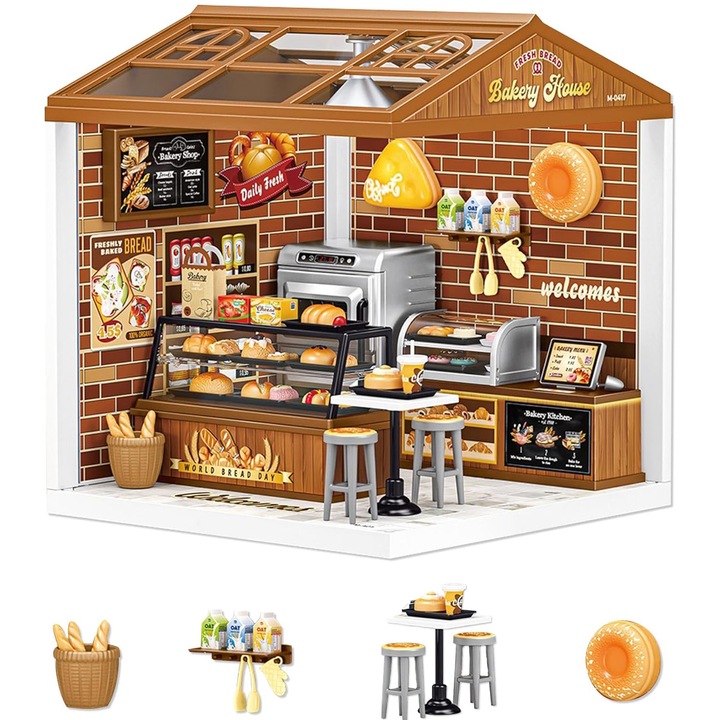 Baowor® Jucarie Educativa Interactiva Montessori pentru Copii Bebelusi Set de constructie 3D Mini Patiserie cu LED 118 piese Jocuri Jucarii Montessori Activitati Joc pentru Copii Jucarie Inteligenta jucarie senzoriala ABS PVC maron-auriu