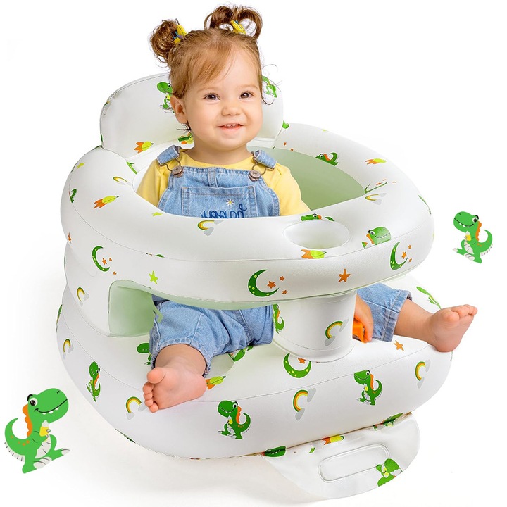 Baowor® Scaun Masa/Gonflabil pentru Bebelusi Copii Stabil cu pompa de aer incorporata 5 Minute Inflare PVC Scaunel/scaun de Masa Bebe Scaune Bebe/Bebelusi/Bebelus Scaun Masa Copii 0-3 ani Alb