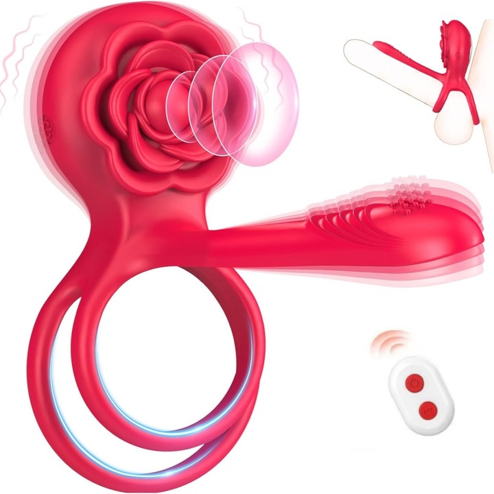 Vibratoare, RoseRing, 4 în 1, 10 moduri vibrație, silicon medical, roșu, mărime universală