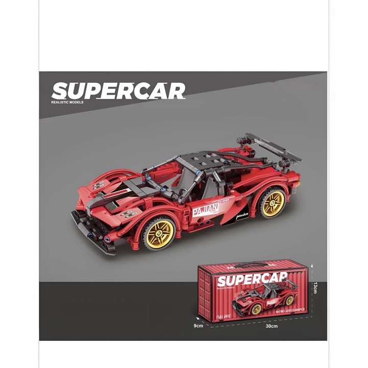Masina sport din piese tip constructie – Model supercar realist, set de asamblare pentru copii si adolescenti, 6+ ani