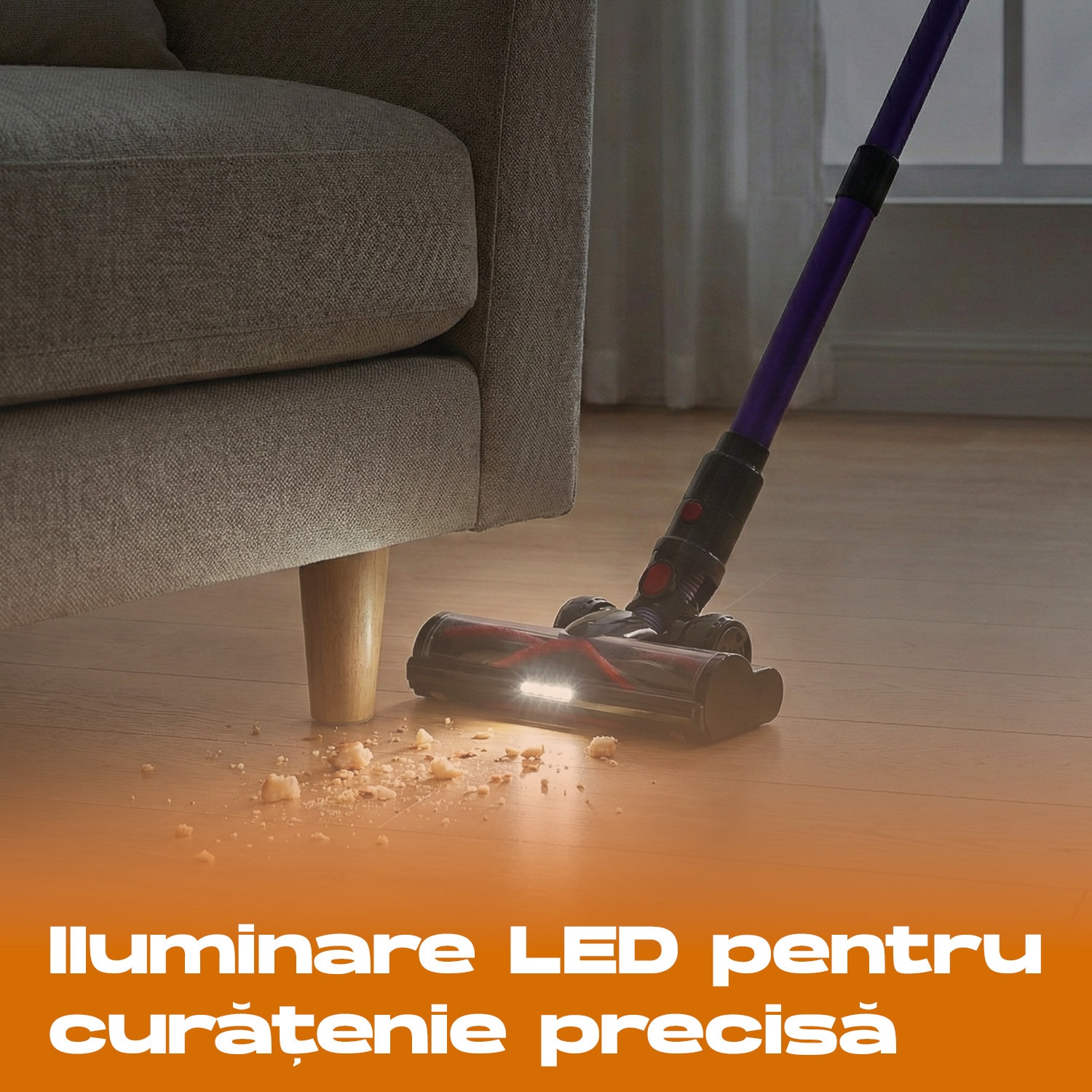 Aspirator vertical fara fir Zenkabeat XC400, 2in1: 400W Brushless, Baterie 17600 Mah, acumulator Li 29.6V, autonomie pana la 50 min, aspirator vertical sau de mana, Tub extensibil, Perie Led, rezervor praf 0.8 l, 30kPa, filtru HEPA, Negru/Violet