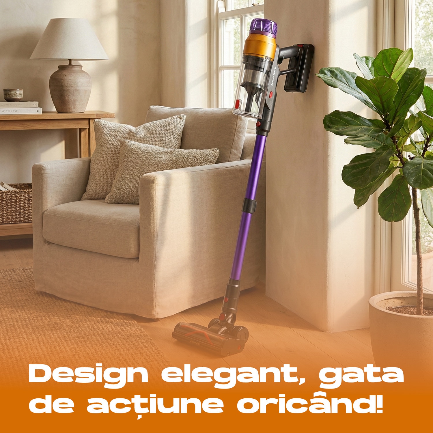 Aspirator vertical fara fir Zenkabeat XC400, 2in1: 400W Brushless, Baterie 17600 Mah, acumulator Li 29.6V, autonomie pana la 50 min, aspirator vertical sau de mana, Tub extensibil, Perie Led, rezervor praf 0.8 l, 30kPa, filtru HEPA, Negru/Violet
