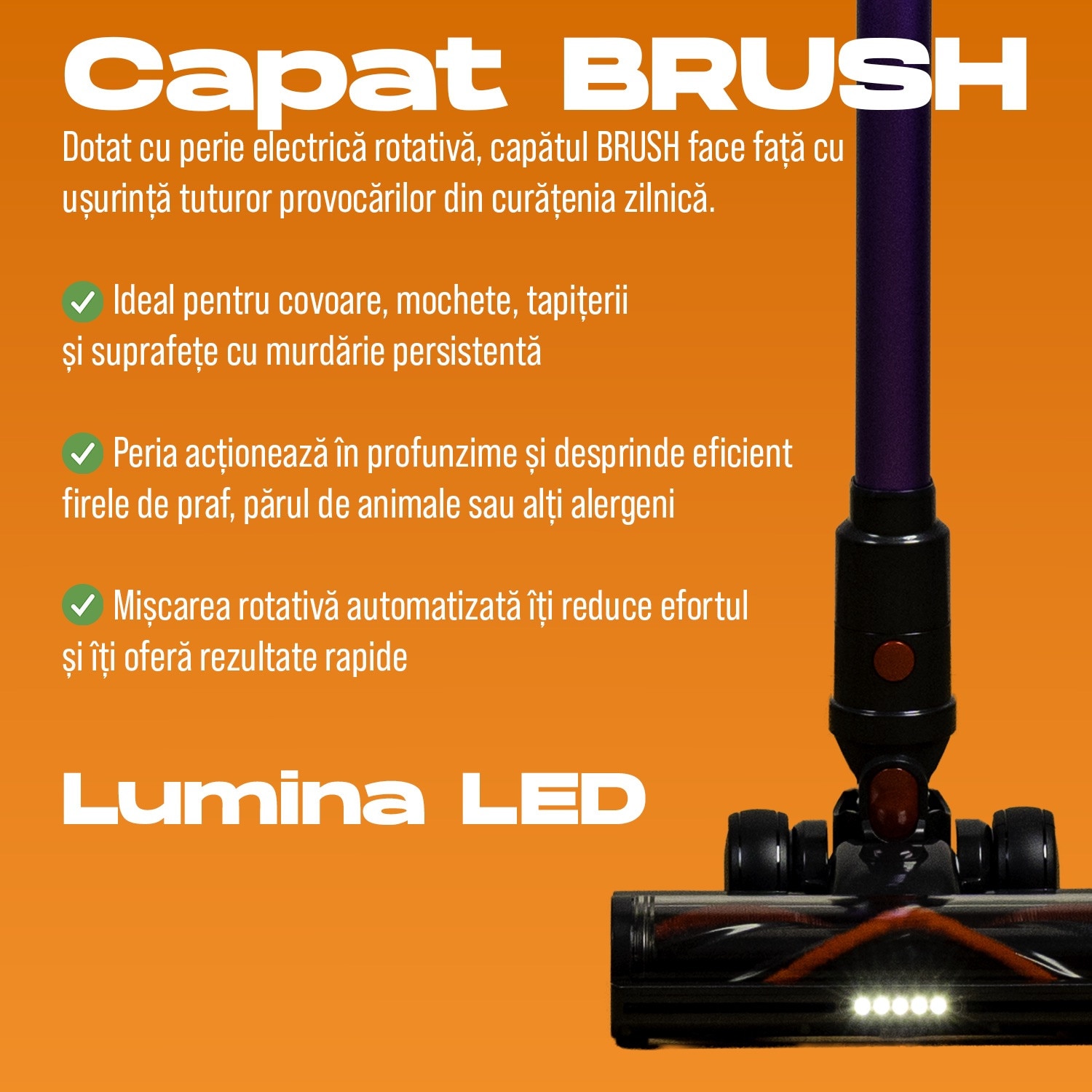 Aspirator vertical fara fir Zenkabeat XC400, 2in1: 400W Brushless, Baterie 17600 Mah, acumulator Li 29.6V, autonomie pana la 50 min, aspirator vertical sau de mana, Tub extensibil, Perie Led, rezervor praf 0.8 l, 30kPa, filtru HEPA, Negru/Violet