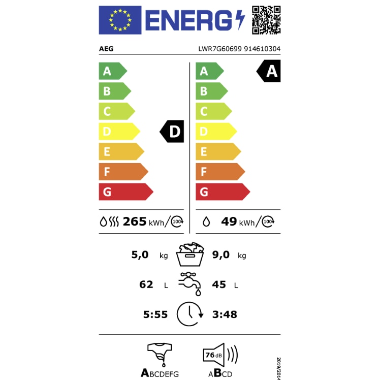 Masina de spalat cu uscator AEG LWR7G60699 Seria 7000, 9/5 kg, 1600 rpm