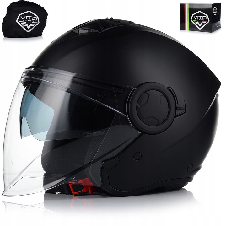 Casca Moto, VITO Linate, Negru mat, Jet, Open Face, Protectie UV, ABS, ECE 22.06, S 55-56cm