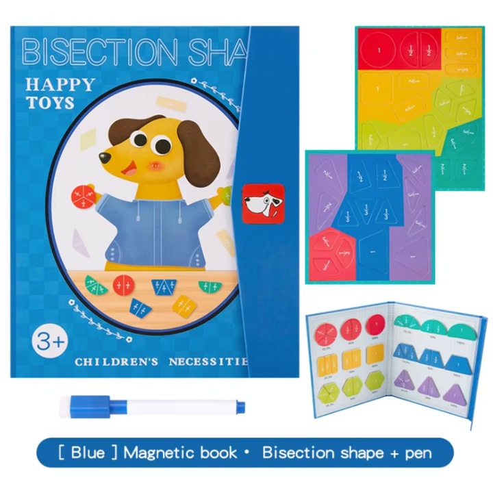 Carte educationala din lemn, invatare fractii, procente, forme geometrice, multicolor, 18x22x1,5cm