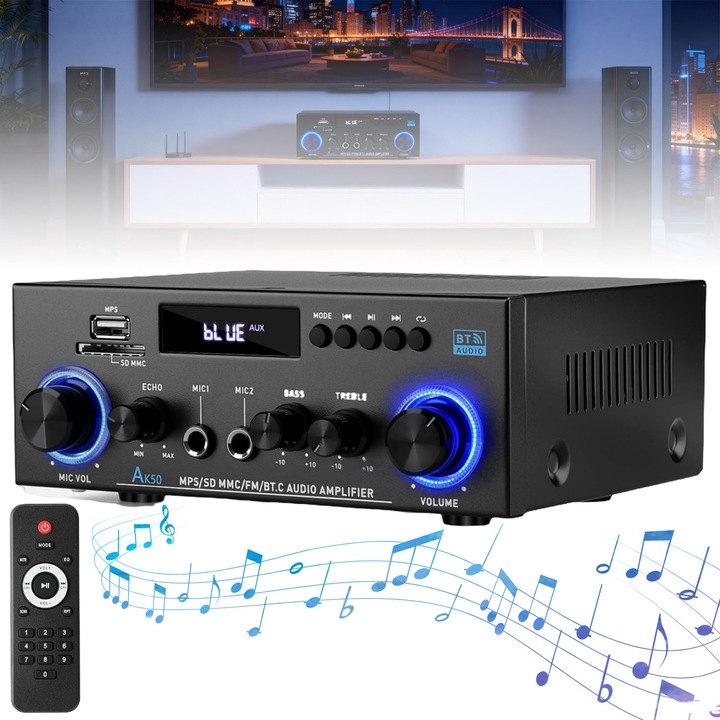 Bedee 800W Bluetooth 5.0 audio erősítő, fekete