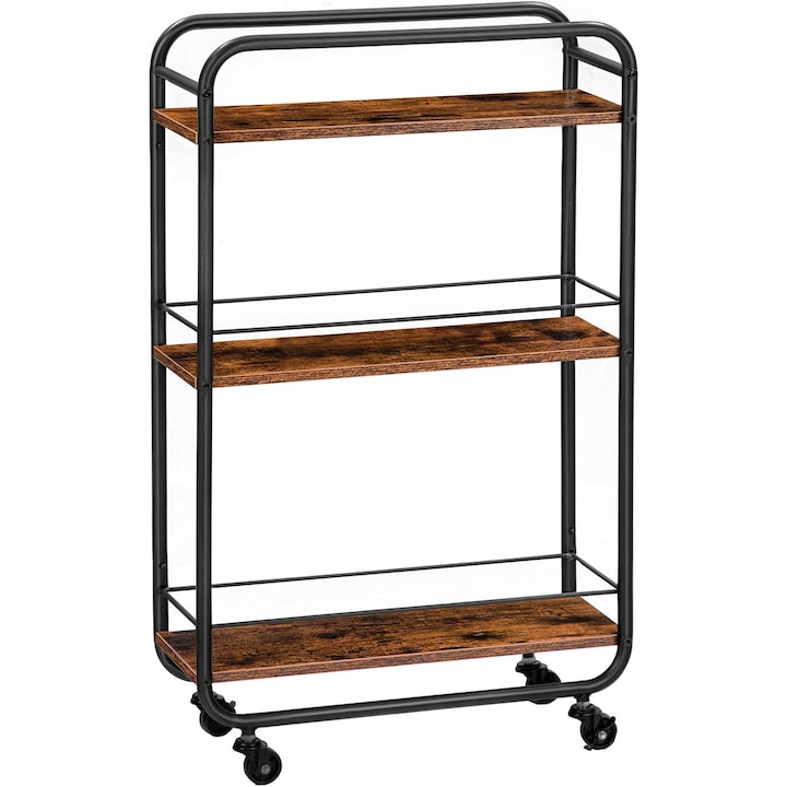 Raft slim Awwaline, cu 3 rafturi MDF, negru/maro, 50.5x19x81.5cm