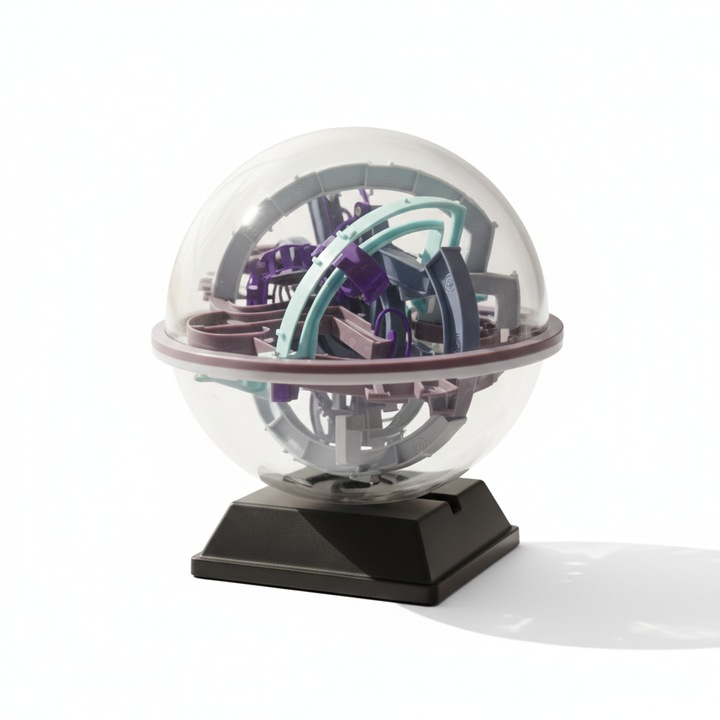 Sfera Labirint 3D cu 118 Niveluri, Joc Logic si de Inteligenta, Bila Interactiva pentru Antrenament Concentrare si Atentie, Jucarie Educationala STEM, Puzzle 3D Complex, Diametru 18cm, Cadou Copii si Adulti, Violet/Multicolor