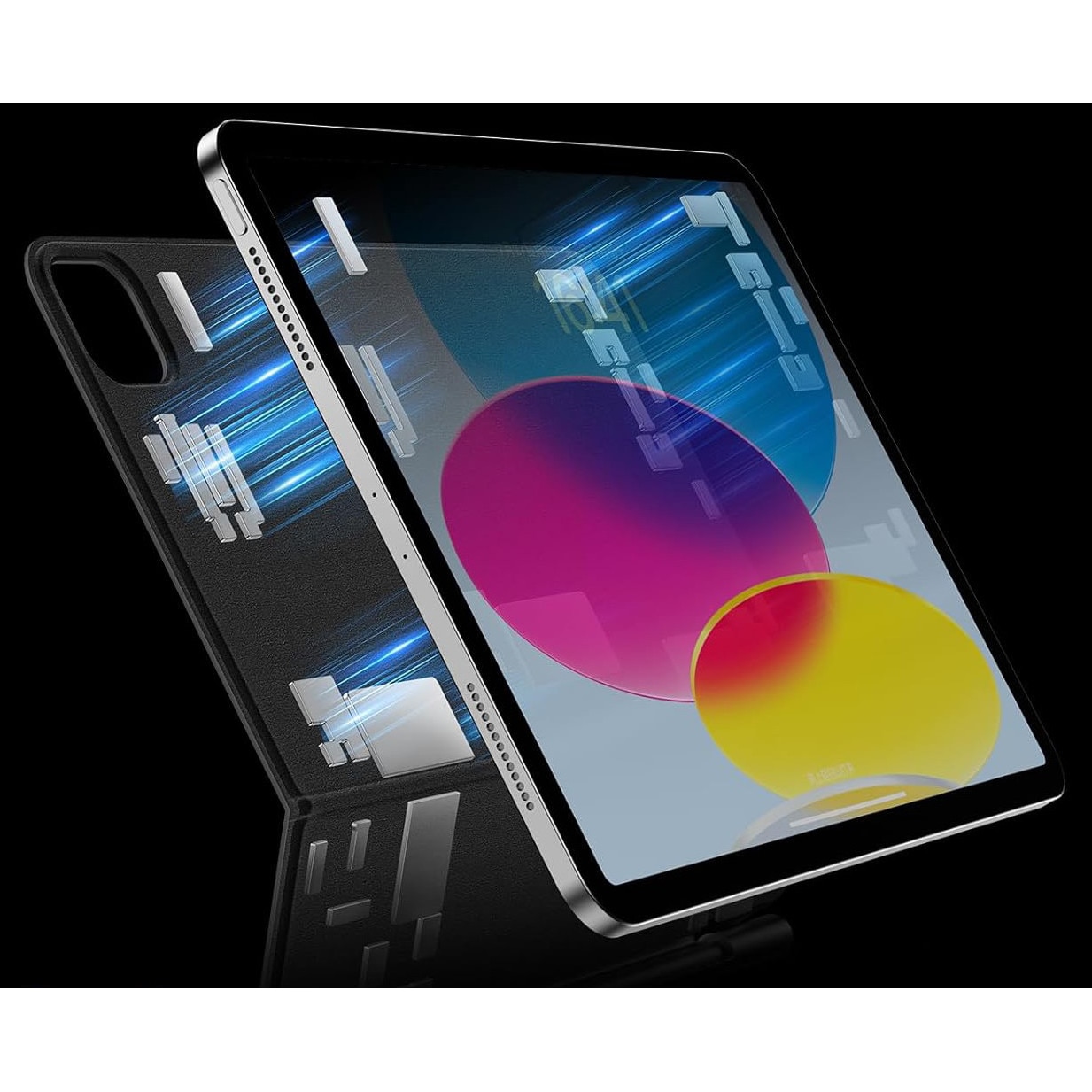 Husa cu tastatura iluminata pentru iPad Air 11 si Pro 11, 500 mAh, 7 culori, 0.57" grosime, negru