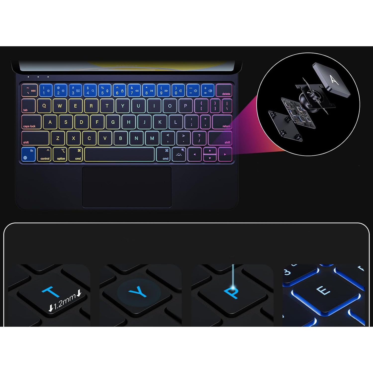 Husa cu tastatura iluminata pentru iPad Air 11 si Pro 11, 500 mAh, 7 culori, 0.57" grosime, negru