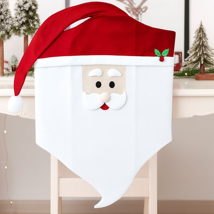Husa Decorativa de Craciun pentru Spatar Scaun Mos Craciun Zambaret 50cm
