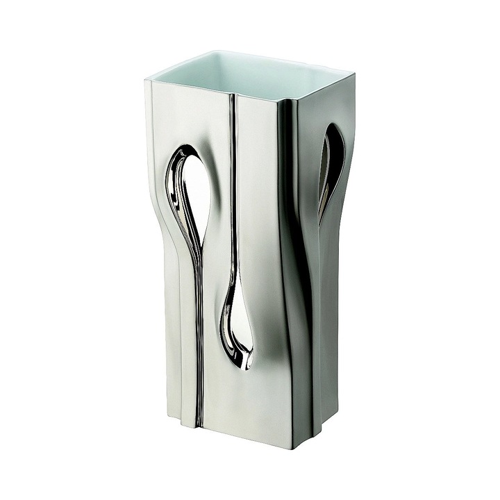 Dekoratív váza, Rosenthal, Zahad Hadid, platinázott, 30x12,7x15,2cm