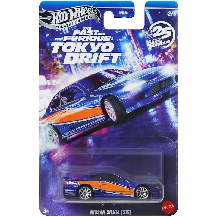 Hot Wheels fém kisautó, Nissan Silvia S15, Tokyo Drift Fast and Furious, JKX06, Silver Series, Kék