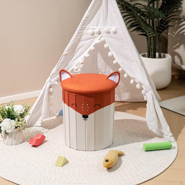 Табуретка Heinner фигурка лисица, 28x28x34см, с място за съхранение, кадифе