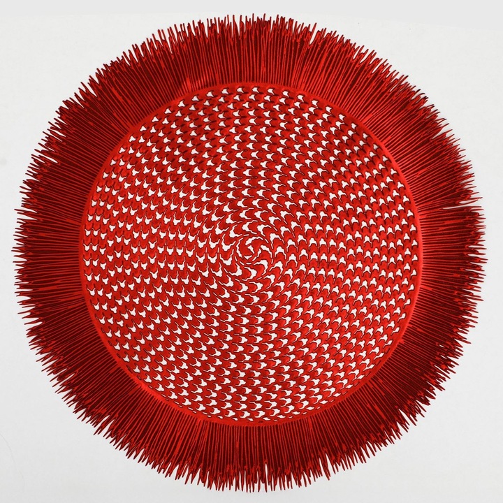 Suport Farfurie de Craciun Rotund Rosu cu Model