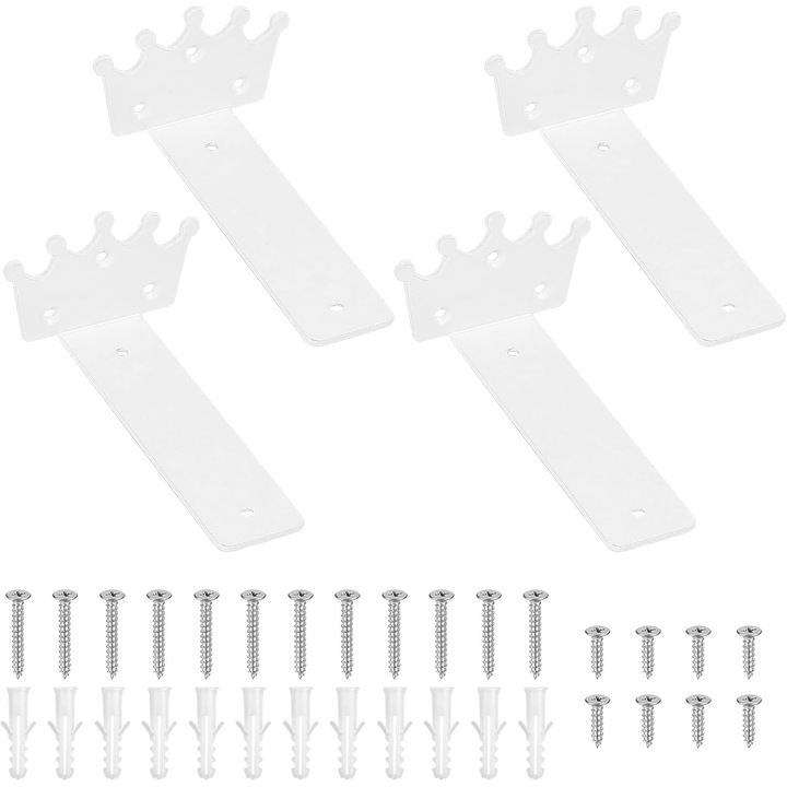 Suporti metalici albi pentru rafturi, 4 bucati de 20 cm cu accesorii