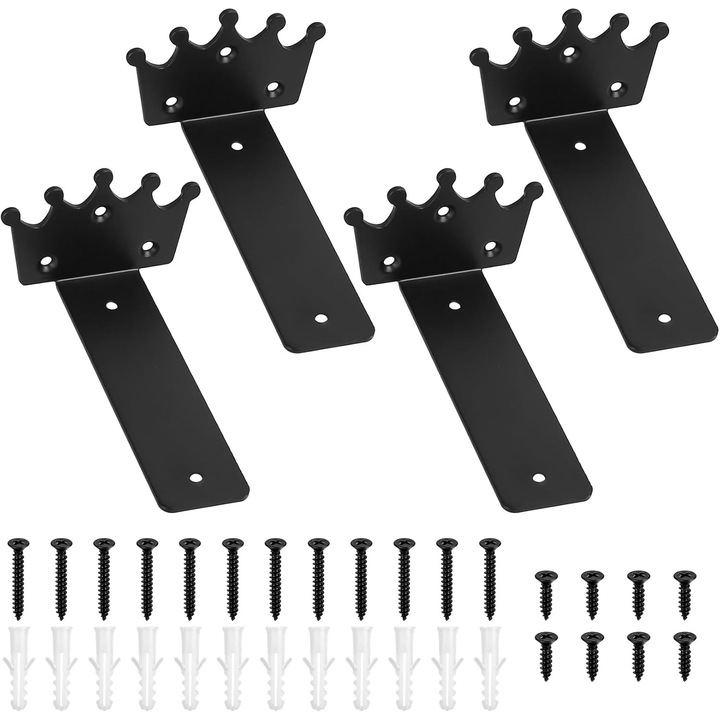 Suporti metalici negri pentru rafturi, 4 bucati de 15 cm cu accesorii
