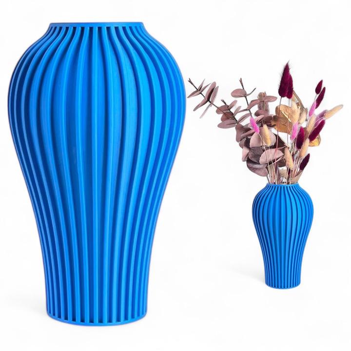 Vaza pentru flori 22 cm din PLA – design modern boho, rezistenta la impact, cu insert etans – Albastru marin