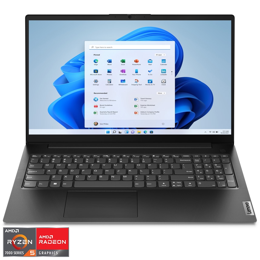Laptop Lenovo 15.6'' V15 G4 AMN, FHD, Procesor AMD Ryzen™ 5 7520U (4M Cache, up to 4.3 GHz), 16GB LPDDR5, 512GB SSD, AMD Radeon 610M, Win 11 Pro, Business Black
