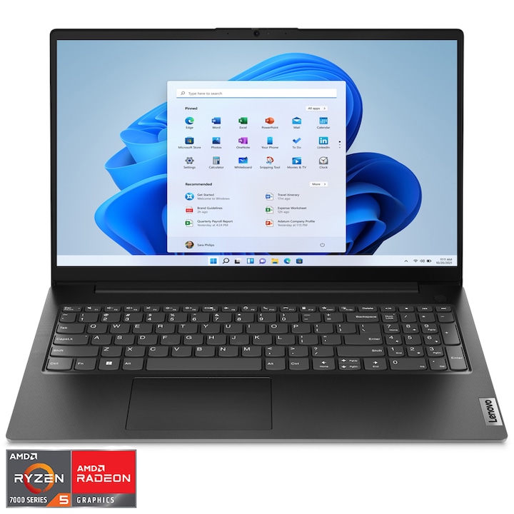 Laptop Lenovo 15.6'' V15 G4 AMN, FHD, Procesor AMD Ryzen™ 5 7520U (4M Cache, up to 4.3 GHz), 16GB LPDDR5, 512GB SSD, AMD Radeon 610M, Win 11 Pro, Business Black