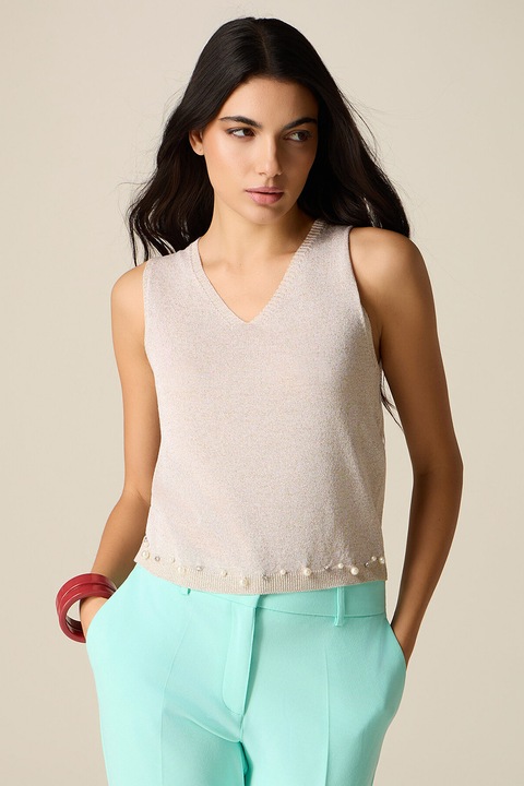 Oltre, Vesta tricotata cu aplicatie cu margele, Bej deschis, L