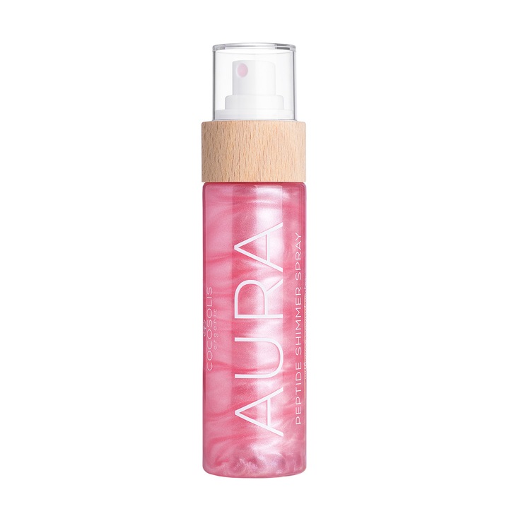 Spray natural stralucitor cu peptide pentru fata, corp si par. COCOSOLIS AURA PINK Peptide Shimmer Spray, 100 ml