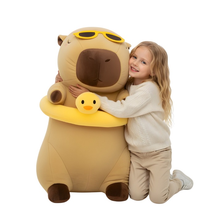 Plüssjáték, Nerd Hunters, Kapibara kacsával, 100 cm, puha plüssjáték, párna, játék, dekorációs elem, poliészter, 3 éves kortól