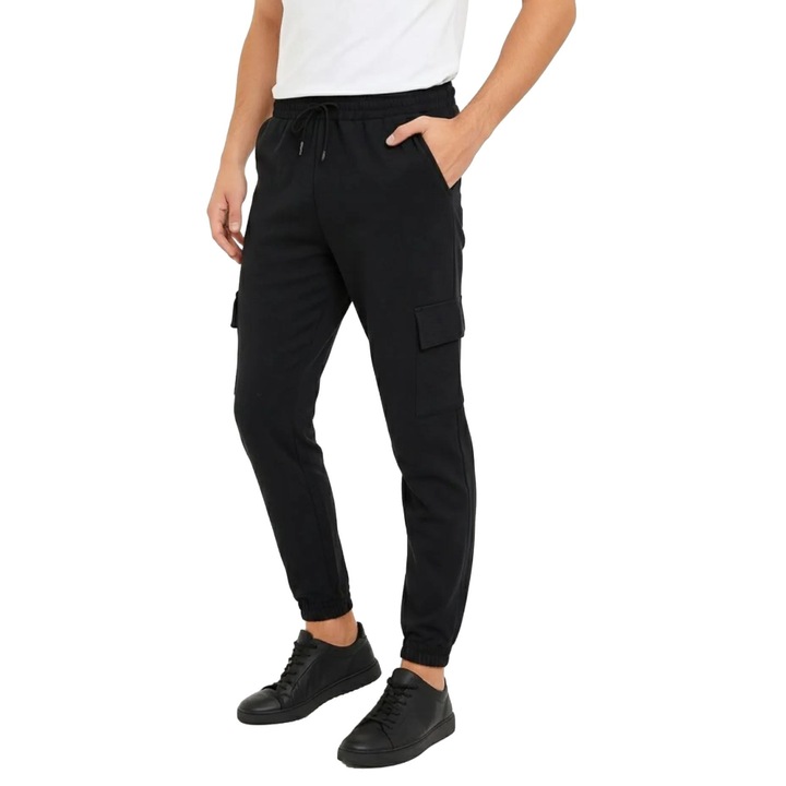 Pantaloni sport barbati, JANES, bumbac/poliester/elastan, negru