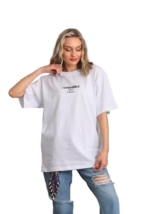 Tricou dama, JANES, bumbac/poliester/elastan, supradimensionat, alb, L INTL