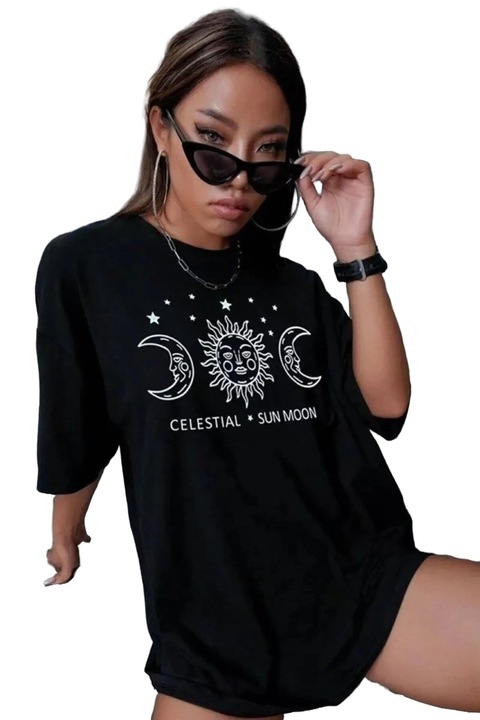 Tricou dama, JANES, supradimensionat, bumbac/poliester/elastan, negru