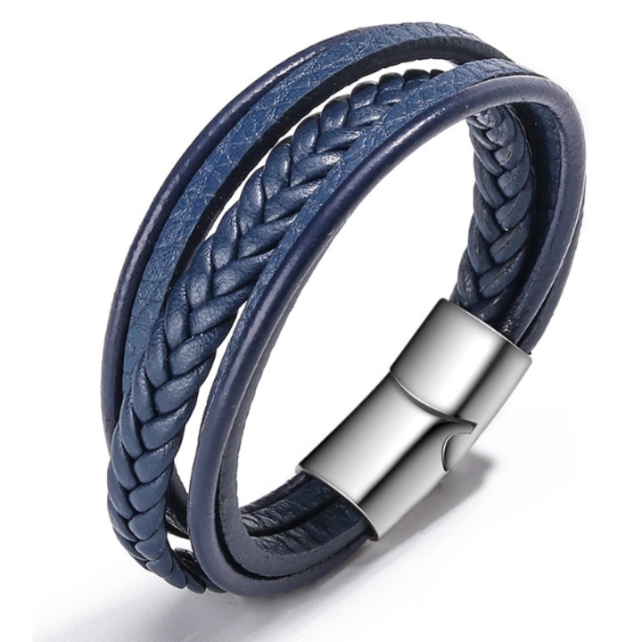 Bratara plecata, 21 cm, granat, cu inchidere magnetica din otel chirurgical