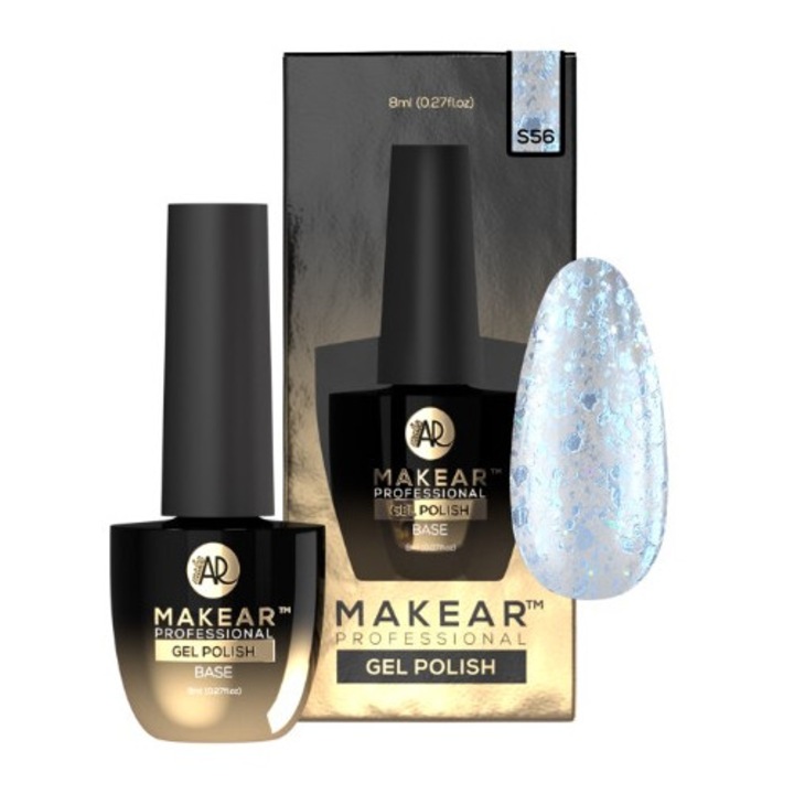 Oja semipermanenta Makear S56 Blue Moon, set 3 culori, glitter, 8ml