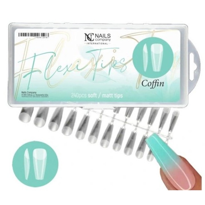 Tipsuri Flexibile Transparent Square Nails Company, set 240 bucati, 12 dimensiuni