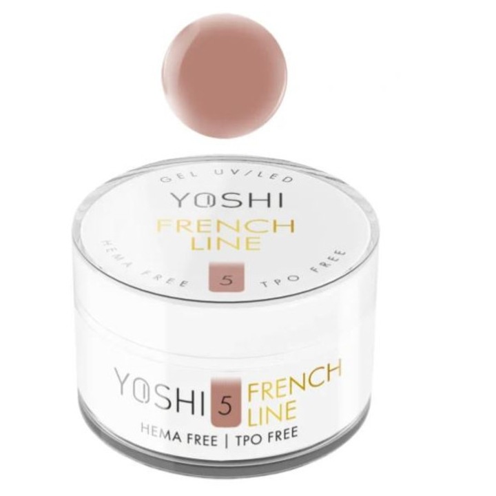 Gel UV LED Yoshi French Line No 5, 50 ml, consistenta medie, rezistent la factori externi, fara HEMA, fara TPO